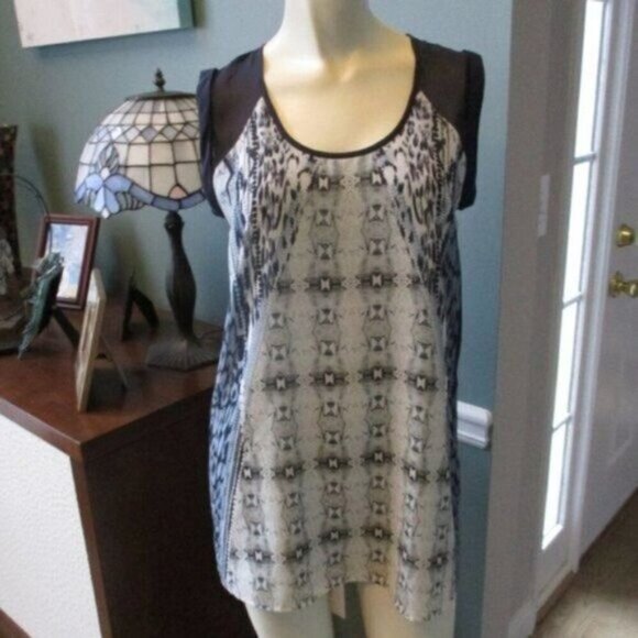 CAbi #253 Mixed Print Blue Gray Tunic Top XS - Picture 2 of 6